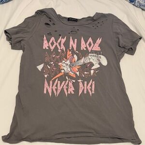 Gray Distressed Rock N Roll Graphic Tee